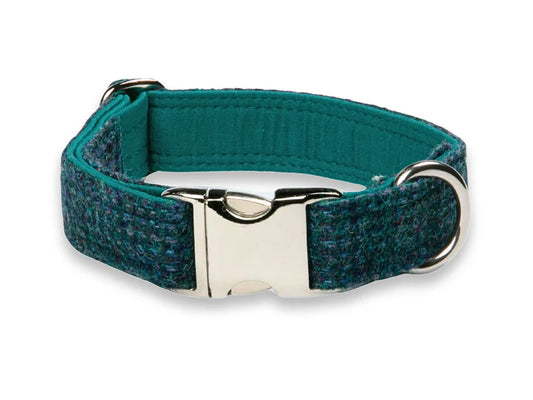 Harris Tweed Teal with a Touch of Blue Clasp Dog Collar