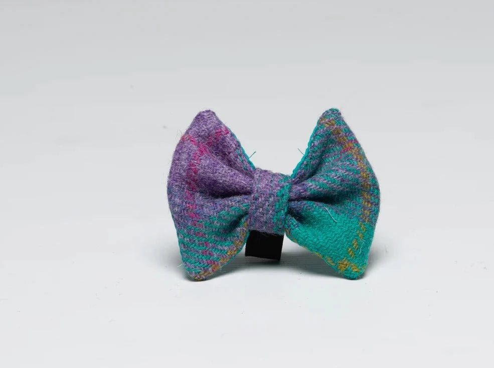 Harris tweed Dog Bow Tie Teal & Lilac