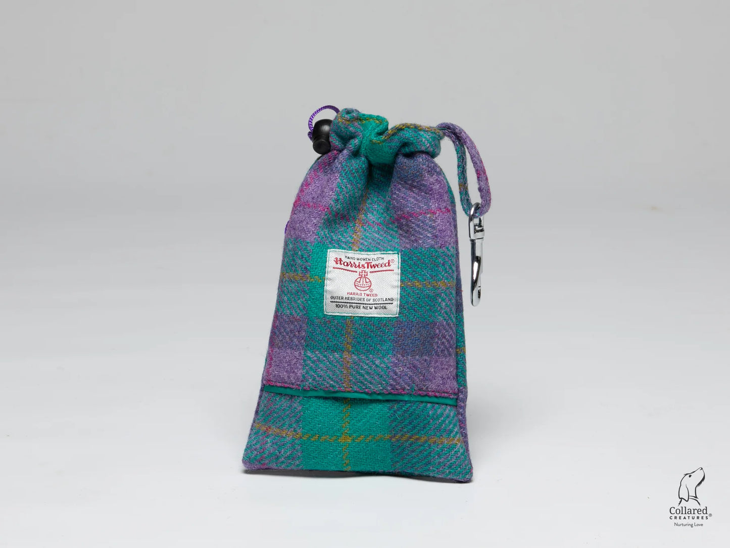 Harris Tweed dog treatbag Teal & Lilac Check