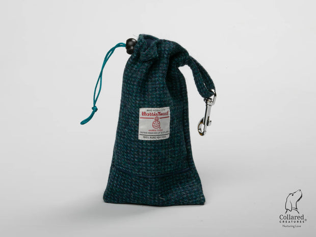 Harris Tweed dog Treatbag Teal with a Touch of Blue