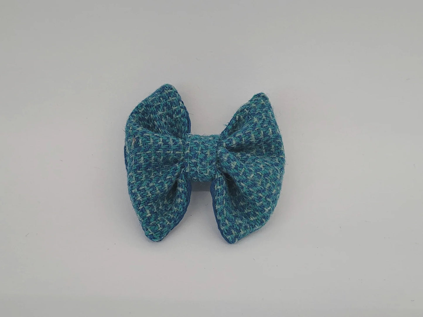 Harris Tweed Turquoise Fleck Dog Collar Bow