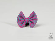 Harris Tweed dog Bow Tie Turquoise & Pink Houndstooth