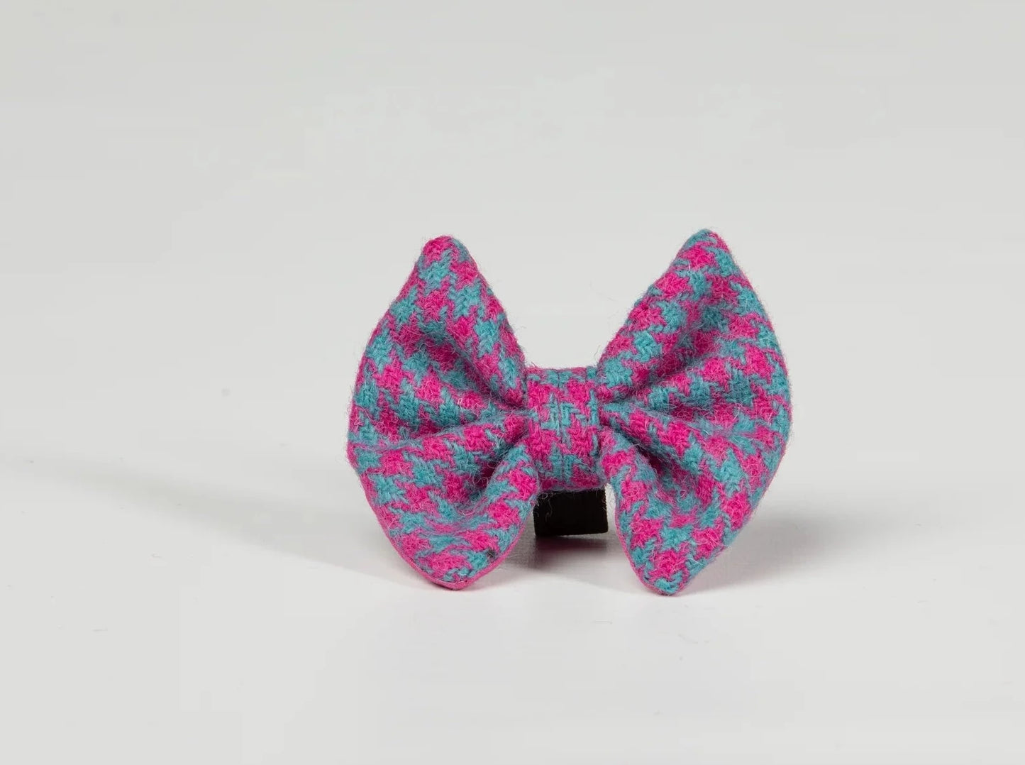 Harris tweed Dog Bow Tie Turquouise & pink houndstooth