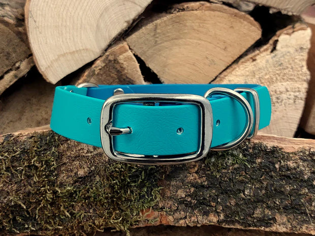 waterproof Dog Collar UK made Multi Coloured Teal & Turquoise