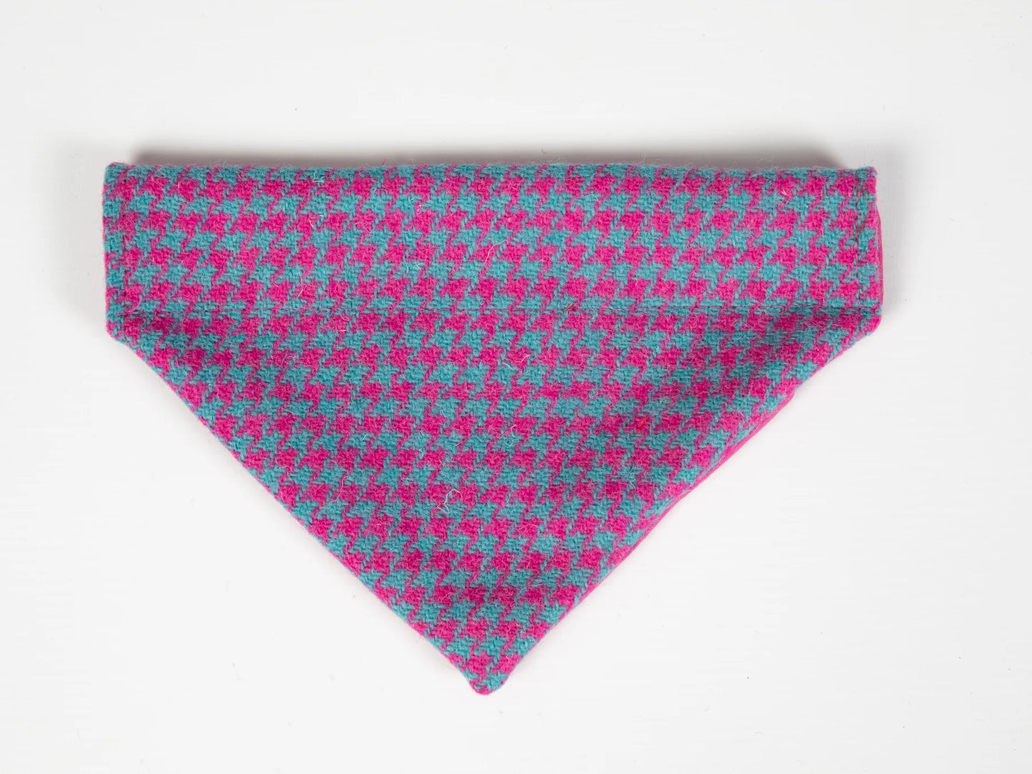 Harris Tweed Turquoise & Pink Houndstooth Dog Collar Bandana