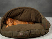 Collared creatures dog cave bed green tweed