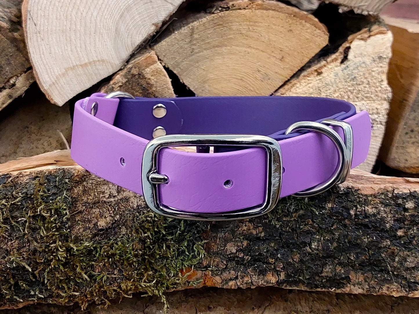 waterproof Dog Collar UK made Multi Coloured Amethyst & Violet