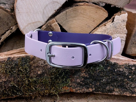 waterproof Dog Collar UK made Multi Coloured Violet & Pink