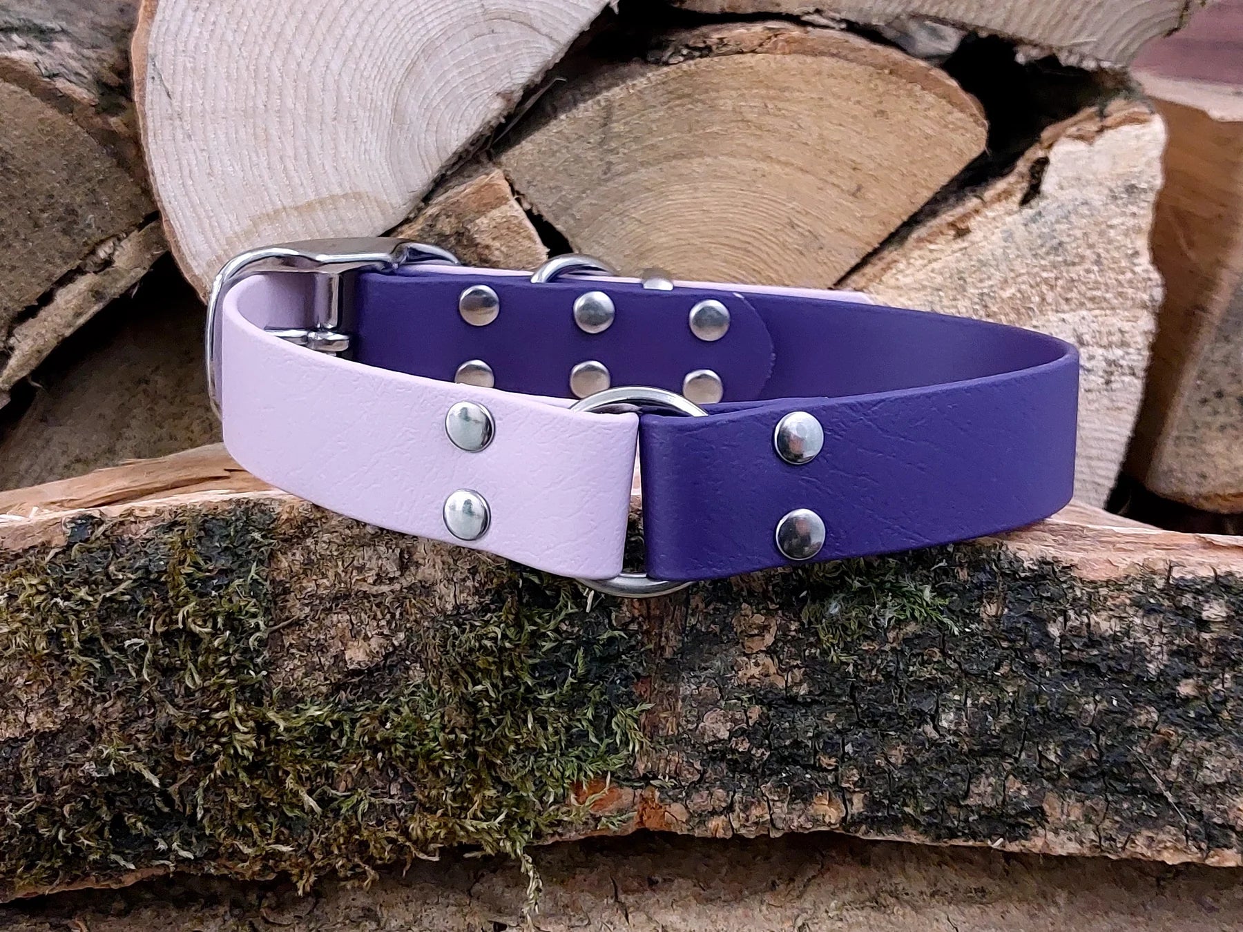 waterproof Dog Collar UK made Multi Coloured Pink & Violet