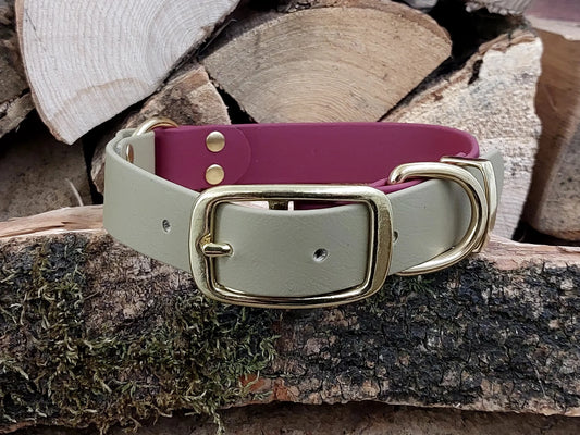 waterproof Dog Collar UK made Multi Coloured Wine & Beige