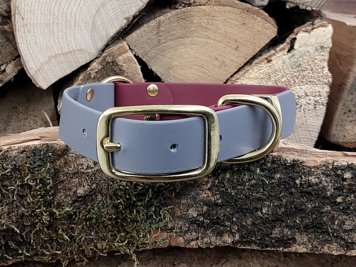 waterproof Dog Collar UK made Multi Coloured Wine & Grey