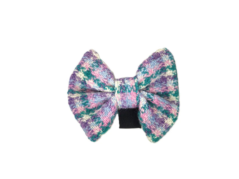 Harris Tweed wisteria houndstooth dog bow tie