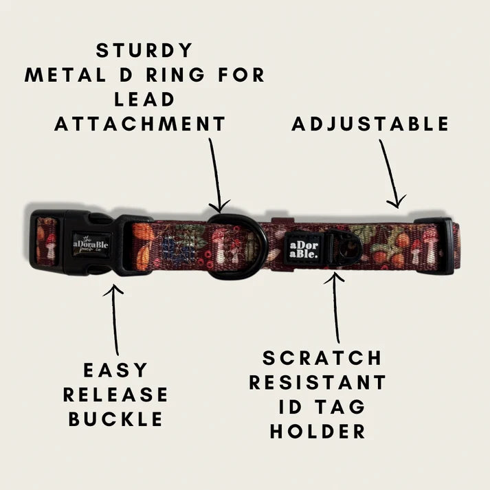 aDoraBle Pooch foragers forest dog collar features