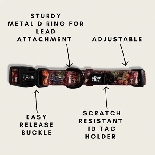 aDoraBle Pooch foragers forest dog collar features