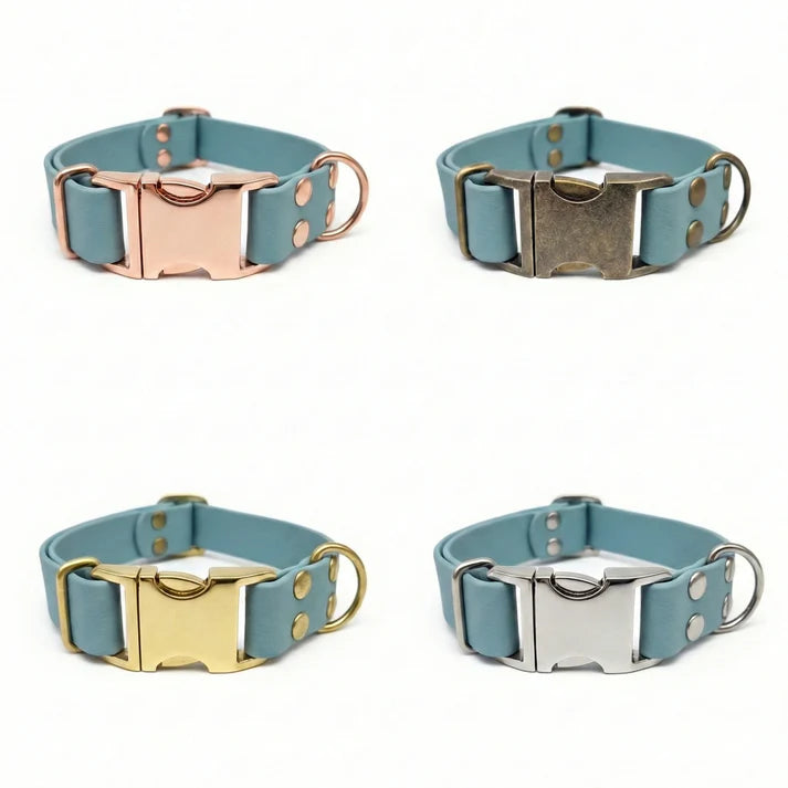 Biothane duck egg blue waterproof casp collar metal options