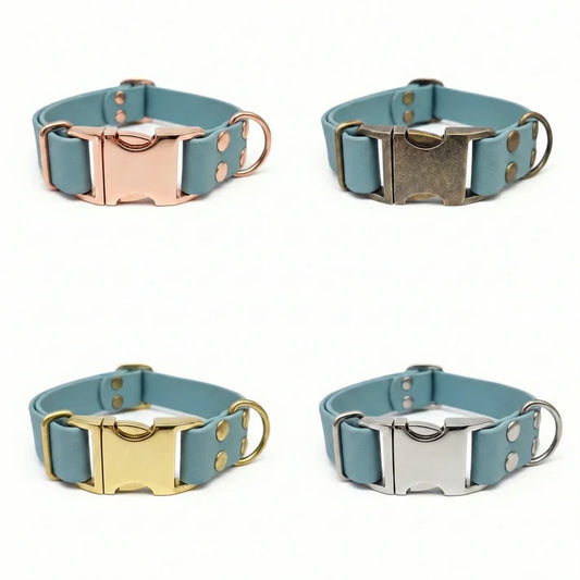 Biothane duck egg blue waterproof casp collar metal options