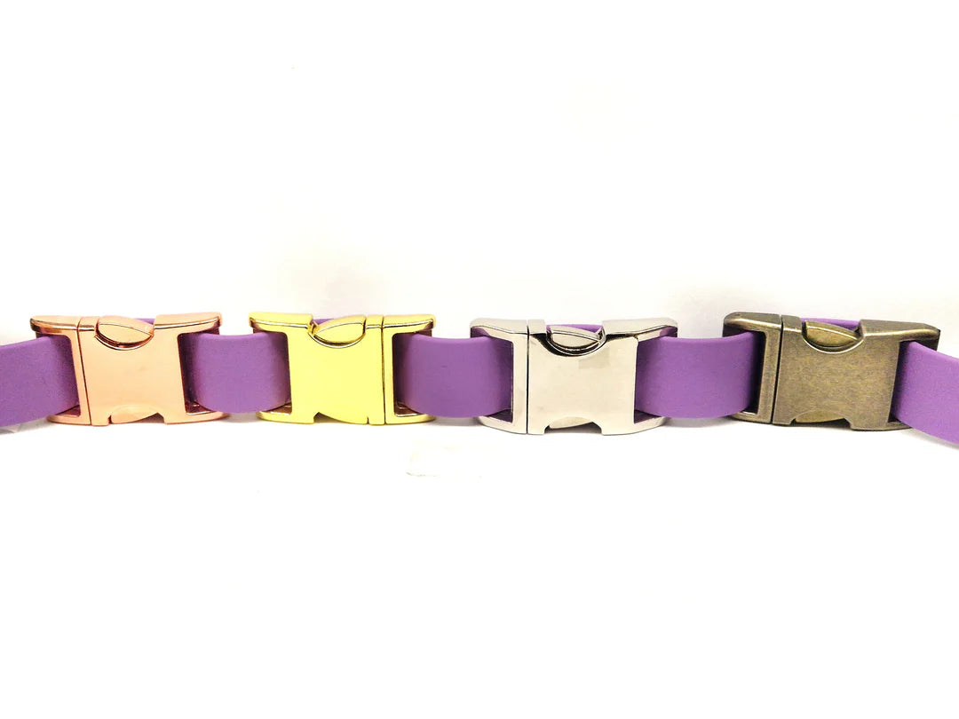 Amethyst waterproof dog collar clasp colour options Brass, stainless Steel, Antique Brass, Rose Gold