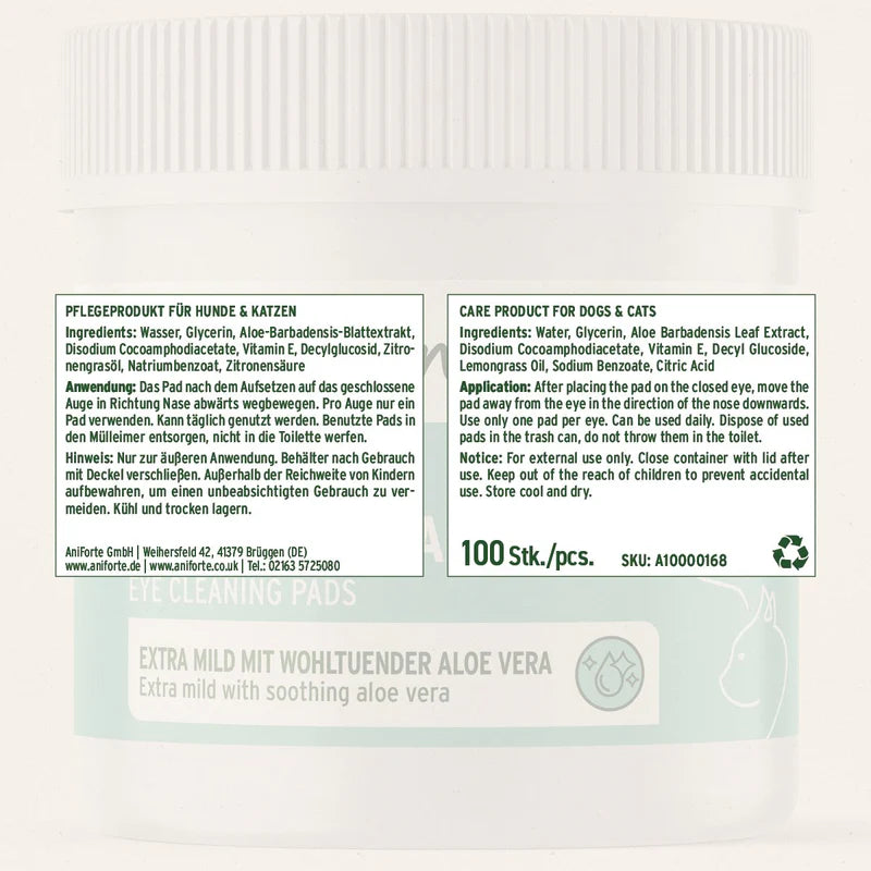 Care product packaging for dogs and cats with text and ingredient list on a white background