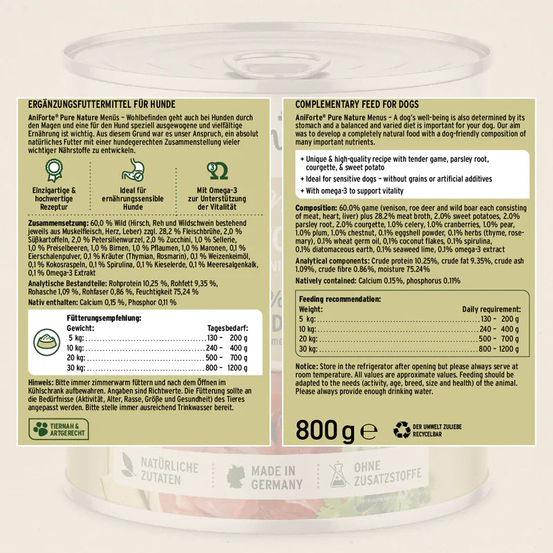 Pure Nature Wild Boar and Deer Nutritional Composition