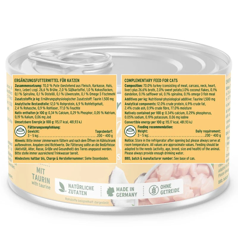 Cat food can with label on a white background