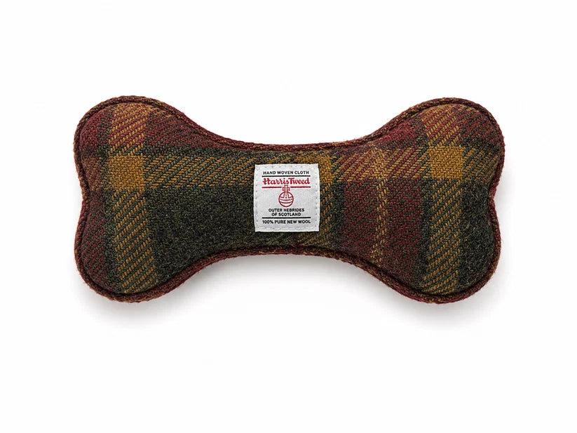 Harris Tweed Bone Dog Toy Autumnal Check