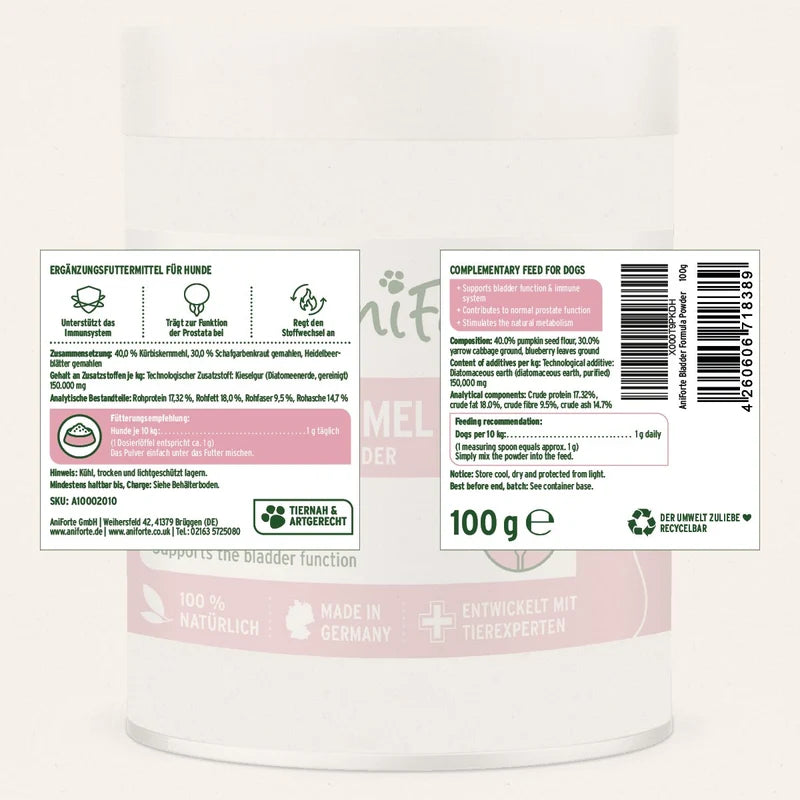 AniForte Bladder Formula for Dogs Back Label