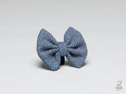 Harris Tweed Dog Bow Tie Blue Herringbone