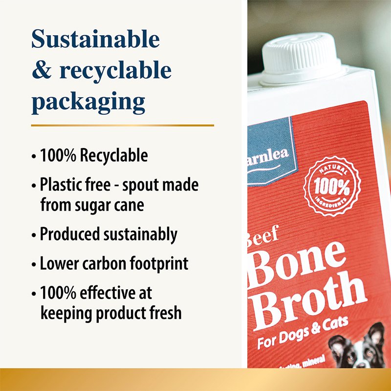 Barnlea Beef Bone Broth packaging with sustainability features highlighted