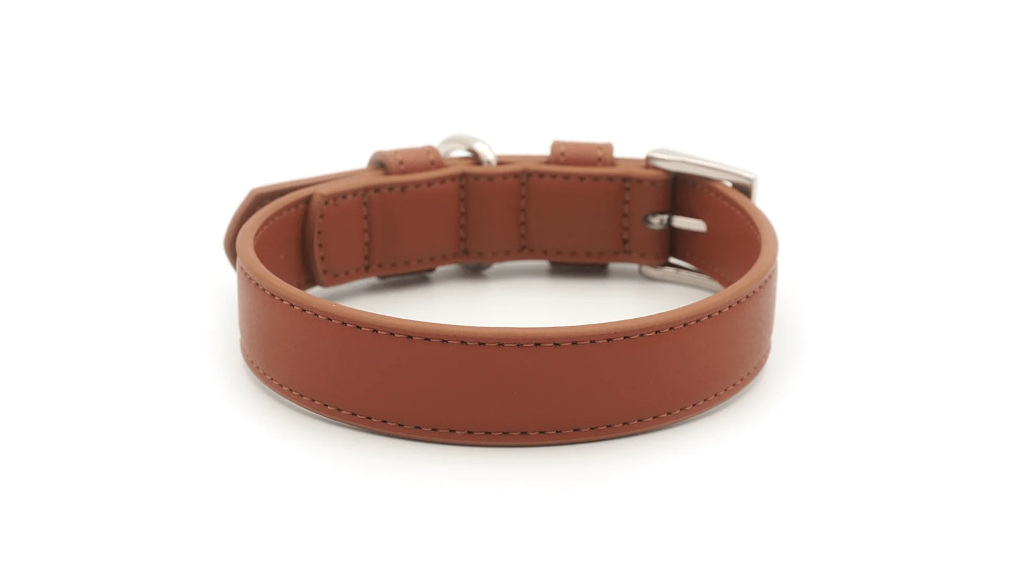 Brown Luxury Vegan Leather Dog Collar  
