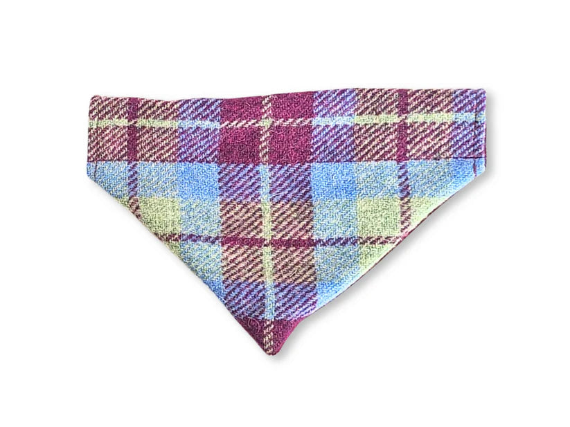 Harris Tweed Burgundy & Blue Check Dog Collar Bandana