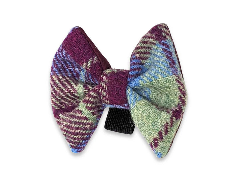 Harris Tweed Burgundy & Blue Check Dog Collar Bow Tie