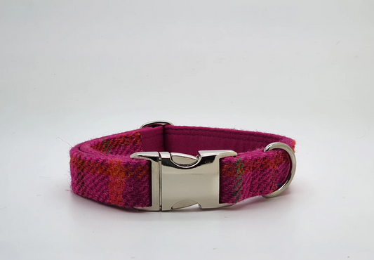 Cerise  Check Tweed Big dog collar