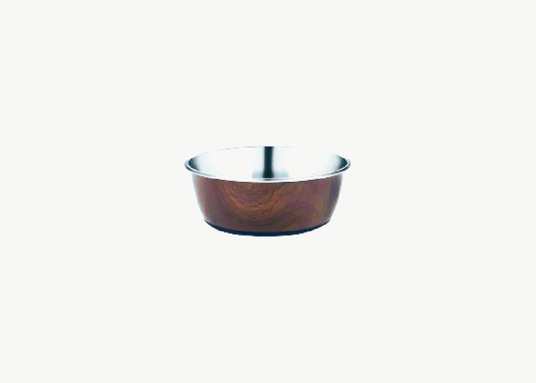 Wood Effect Non Slip Dog Bowl - Stainless Steel