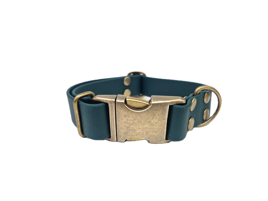 Dark Green Waterproof Dog Collar with Metal Clasp, free personalisation