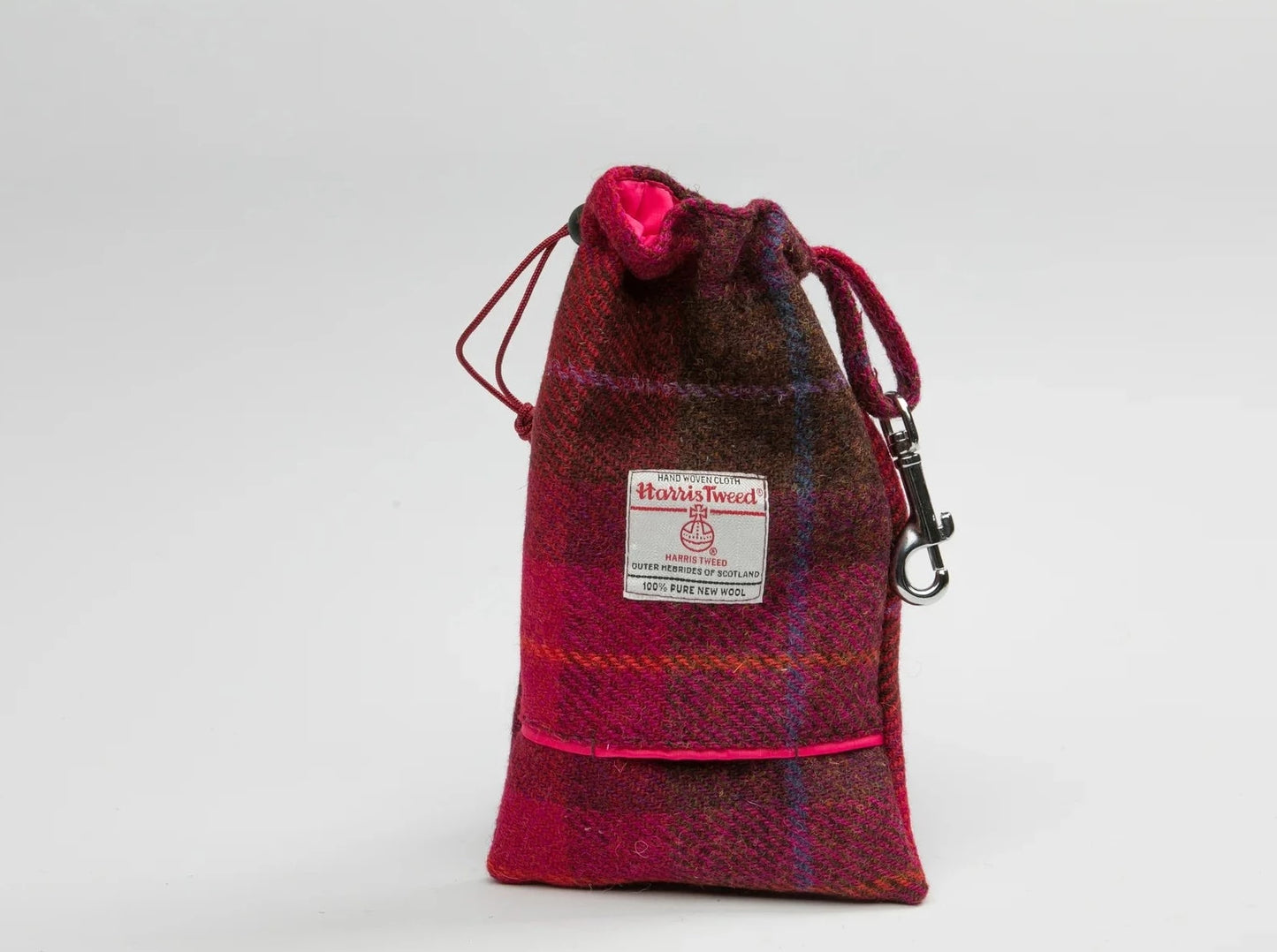 Collared Creatures Harris Tweed Treat bag deep Fushia Check