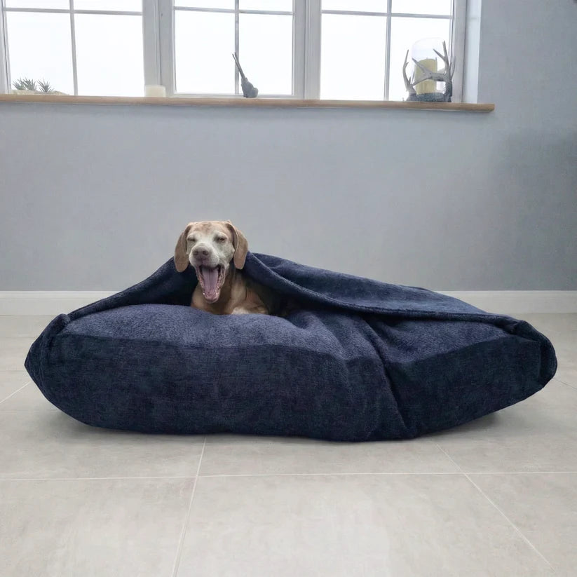 Snuggle Sack Dog Bed by Collared Creatures Navy Blue