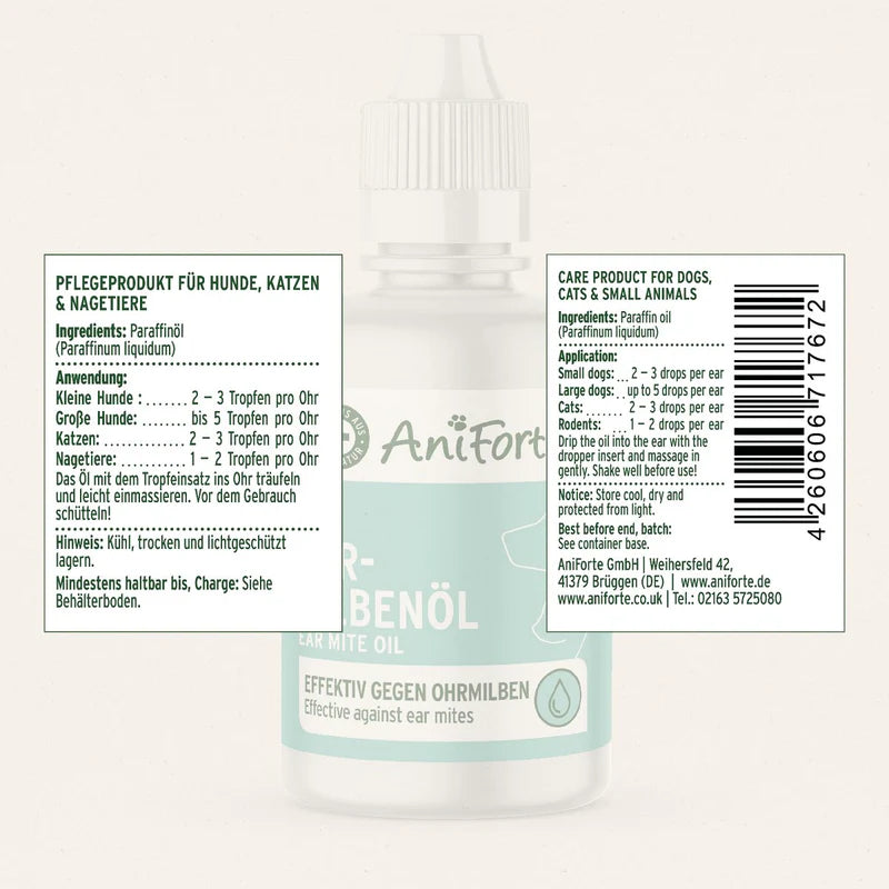 Bottle of AniForte care product for dogs, cats, and small animals with labels on a white background.