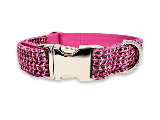 Harris Tweed Pink Paradise — Extra Wide 38mm Luxury Dog Collar