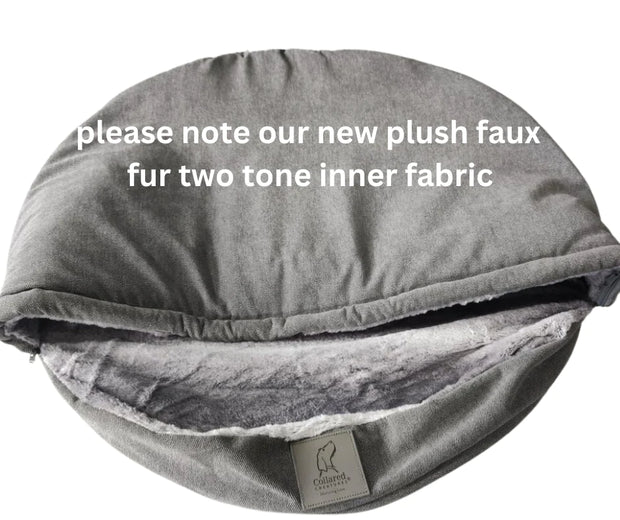Dog cave bed removable hood grey