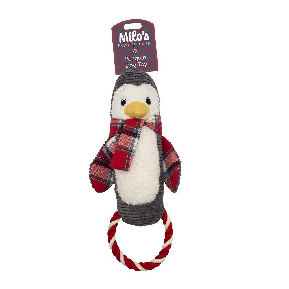 Milos Penguin Plush Dog Toy | Cotton Rope Tug & Catch Toy