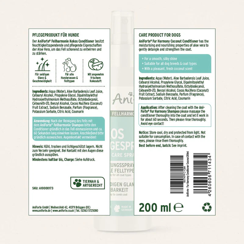 Fur Harmony Care Spray for Dogs & Cats – Coconut Detangling Spray Label