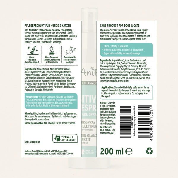 Aniforte sensitive fur care spray ingredients