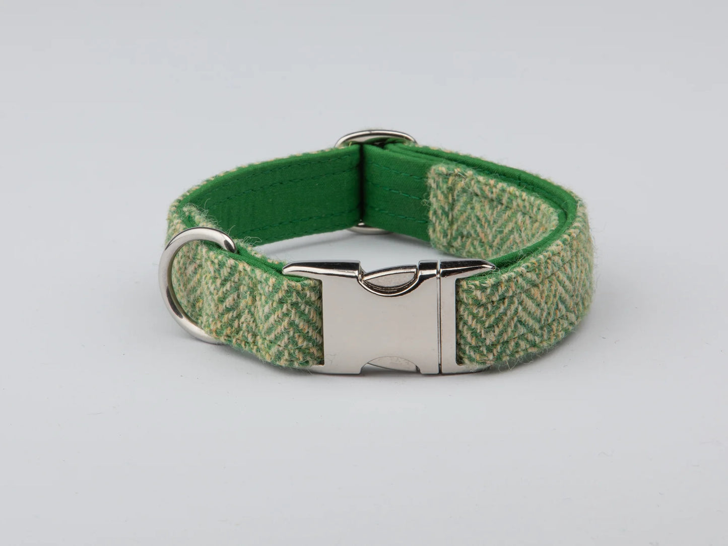 Harris Tweed dog Collar green herringbone