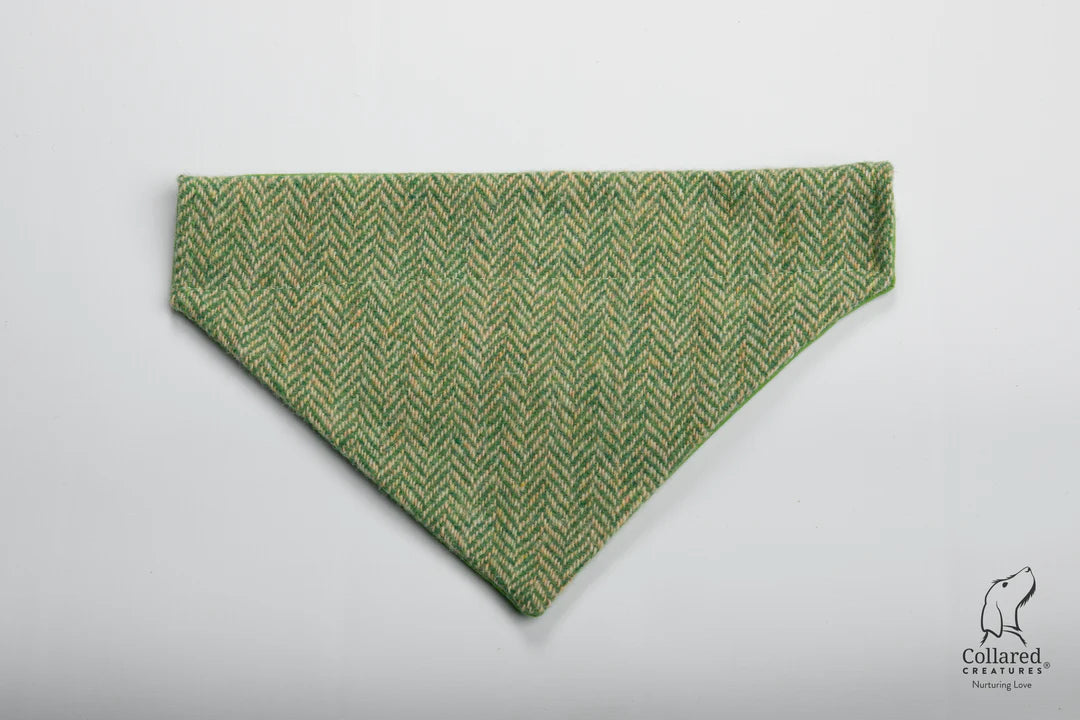 Harris Tweed dog bandana green herringbone