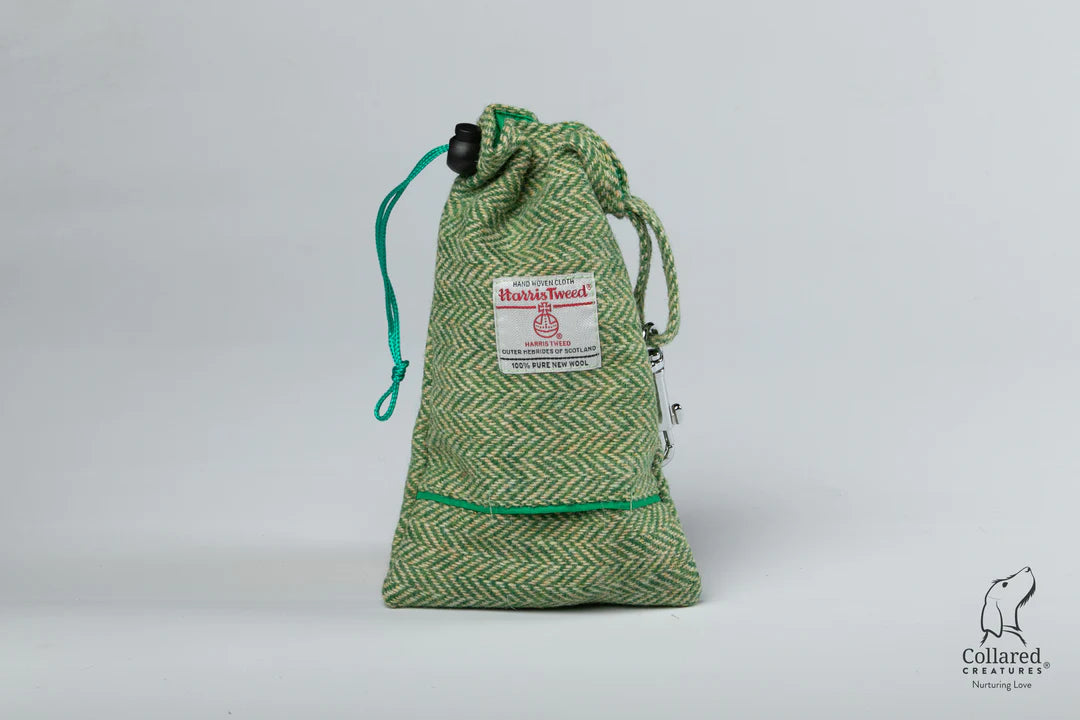 Harris Tweed dog treat bag green herringbone