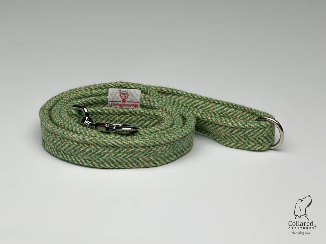 Harris Tweed dog lead  green herringbone