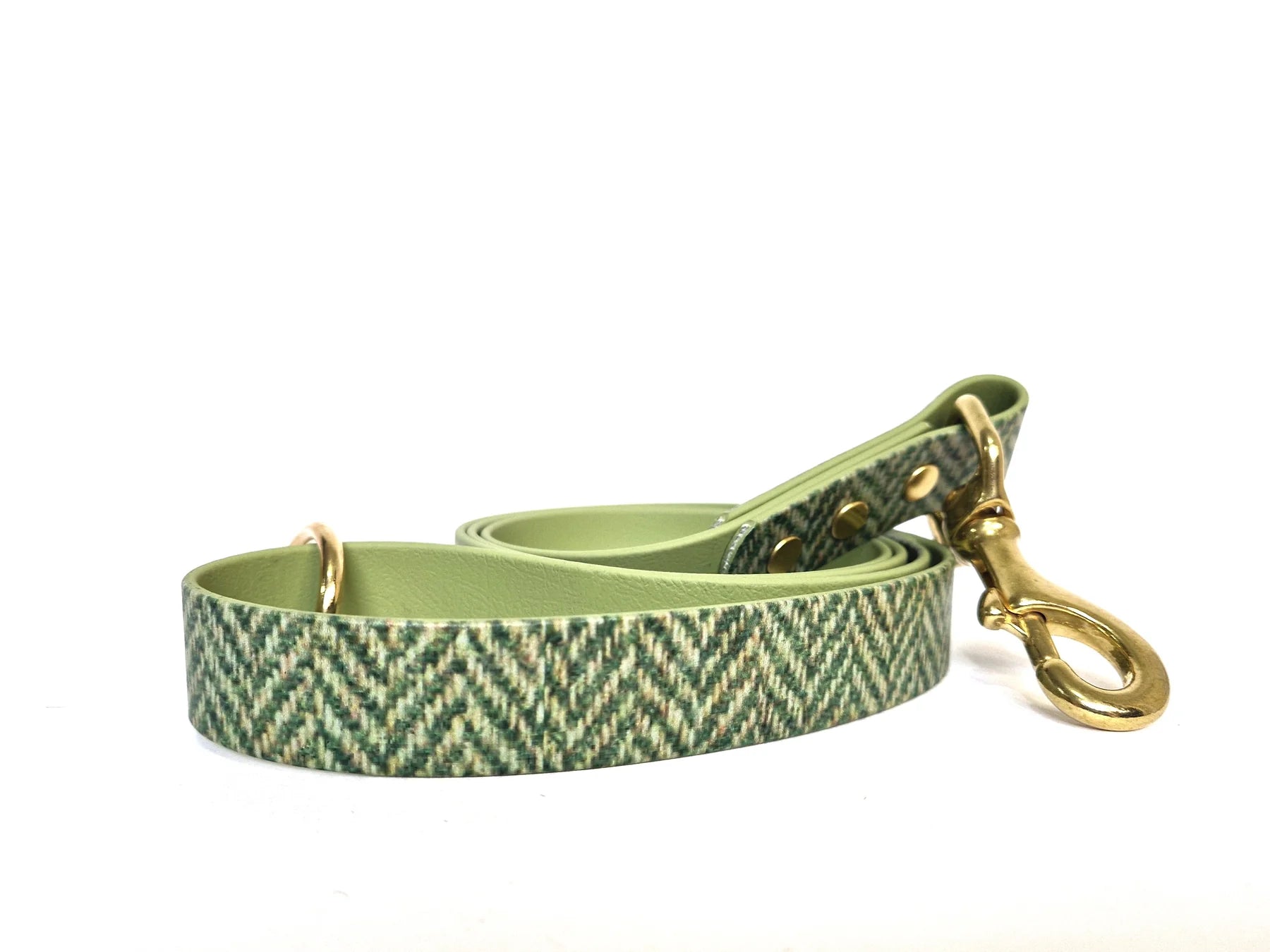 Green herringbone waterproof dog lead