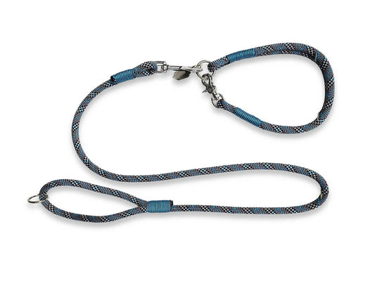 Grey and blue tartan rope collar and lead