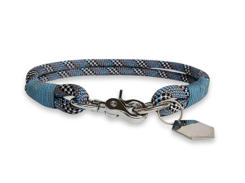 Grey and blue tartan rope collar