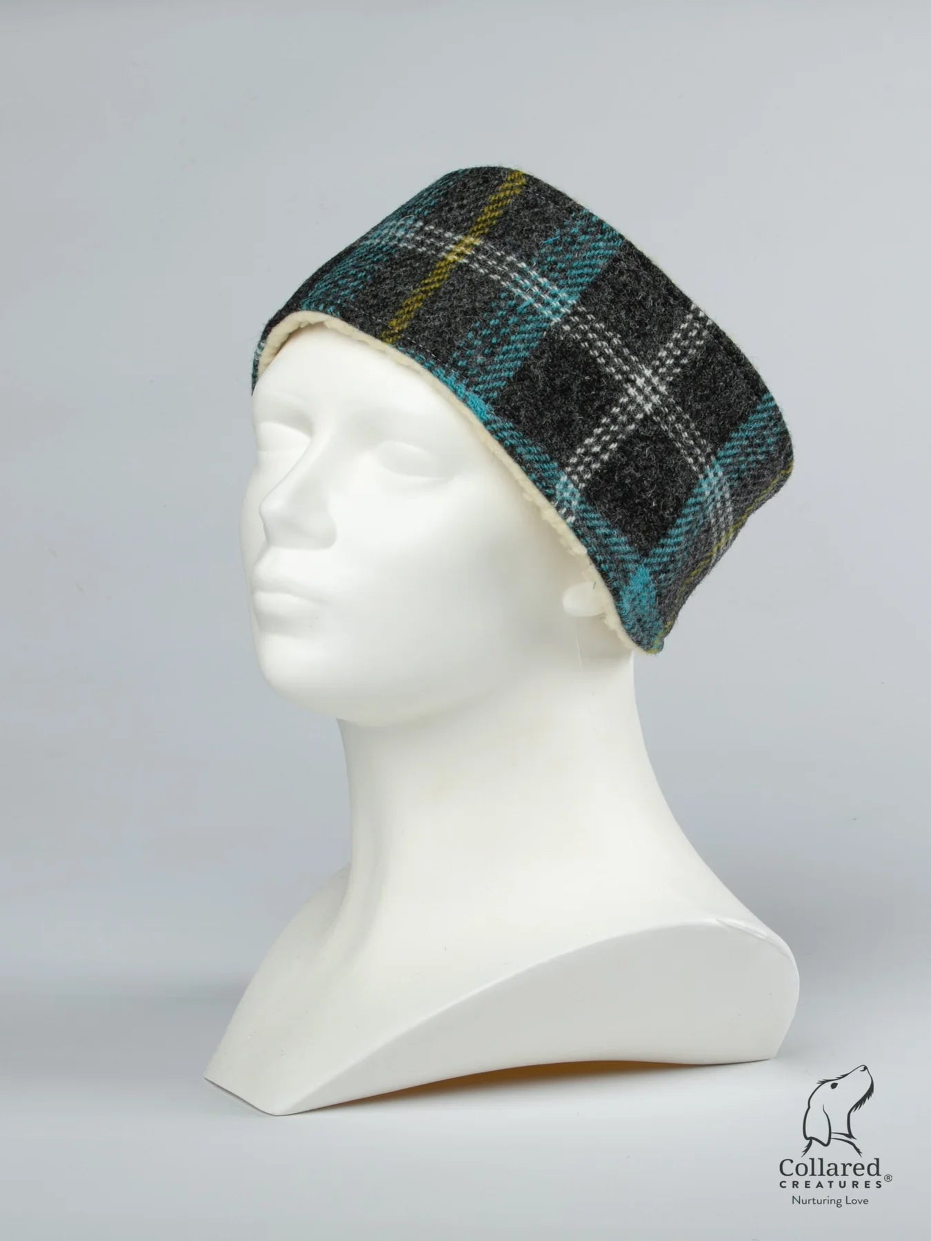 Harris Tweed Ladies Headband Grey & Blue Check